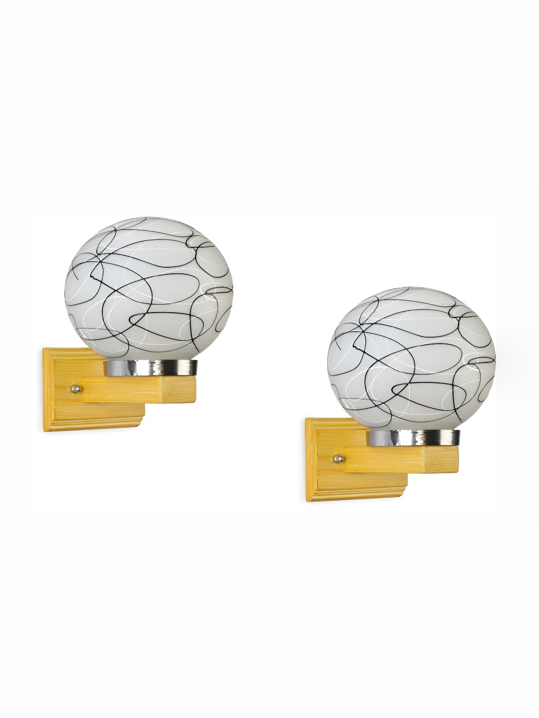 

Afast White & Black 2 Pieces Printed Spherical Shaped Glass Wall Lamps