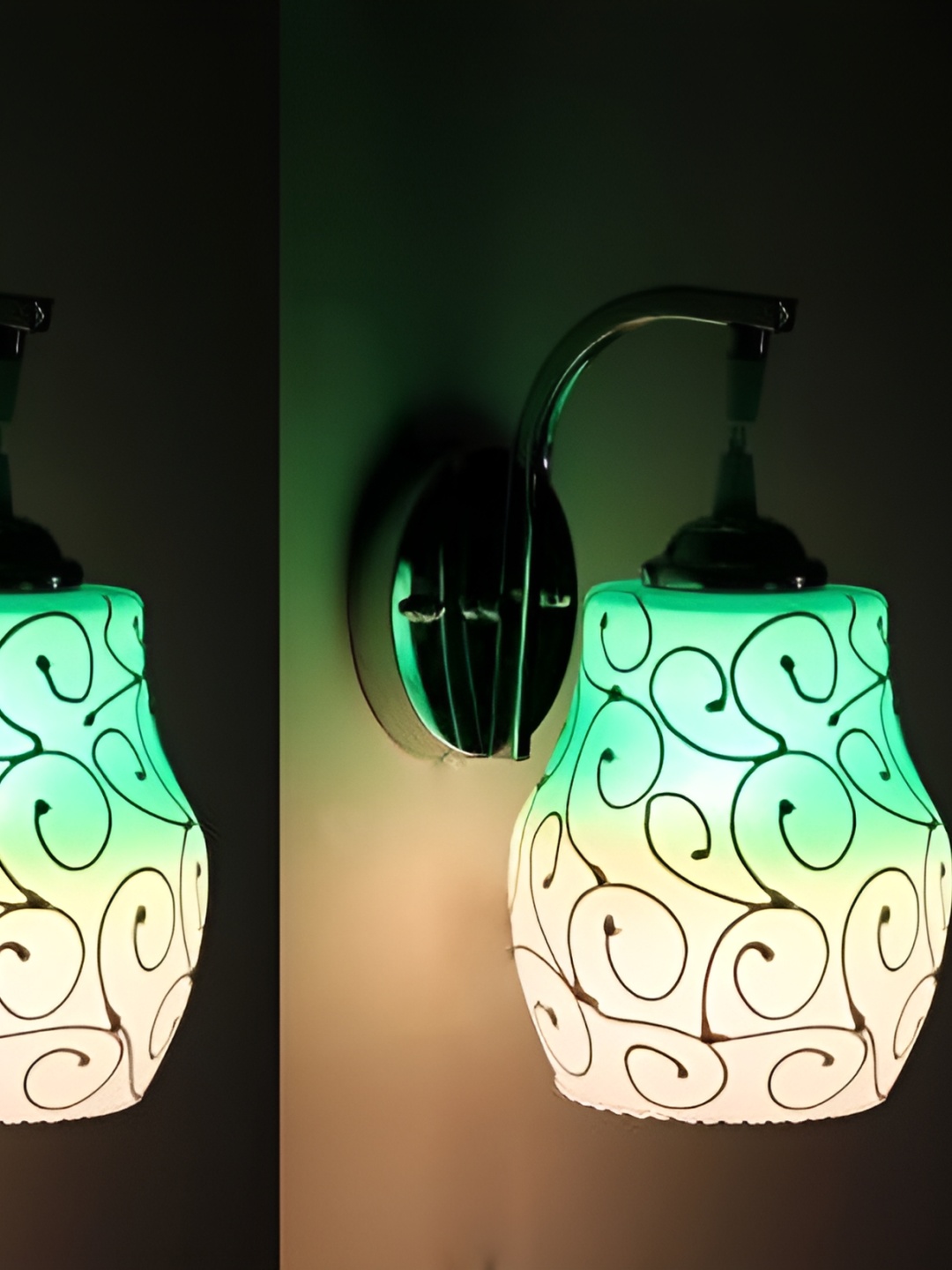 

Afast Green & White 2 Pieces Printed Contemporary Glass Wall Lamps