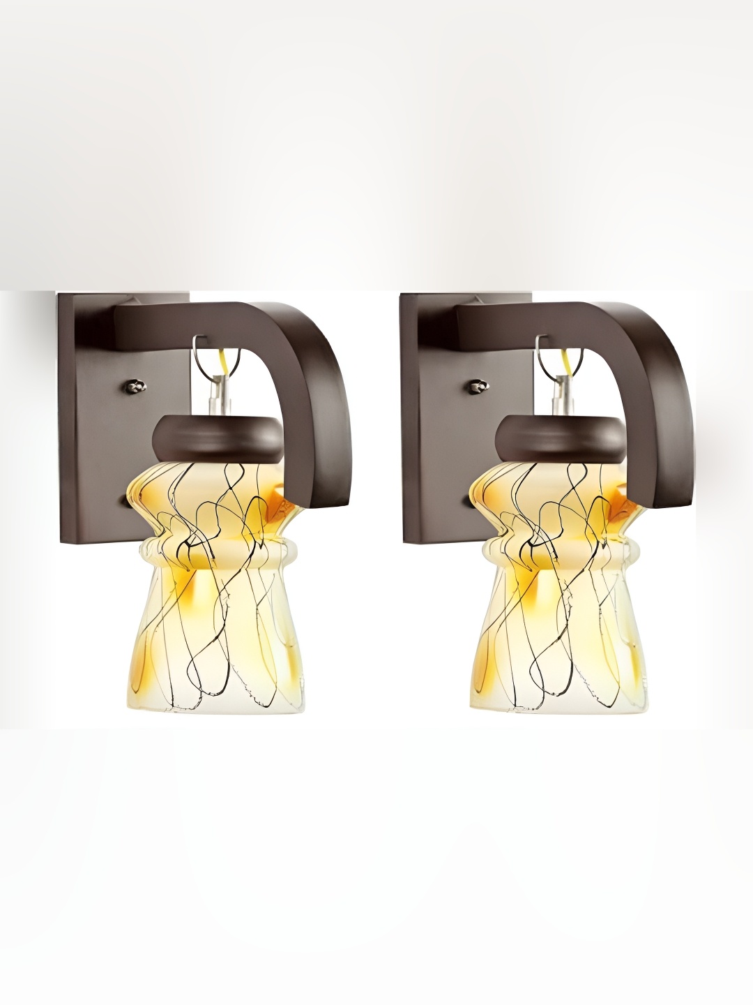 

Afast White & Yellow 2 Pieces Printed Glass Wall Lamps