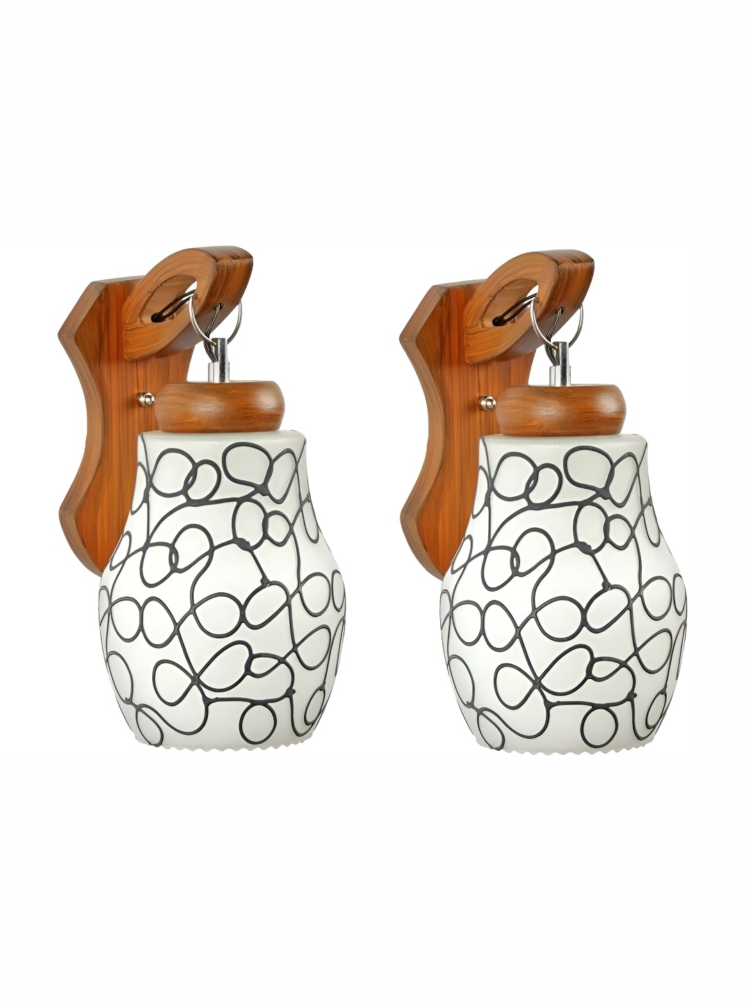 

Afast White & Black 2 Pieces Printed Bell Shaped Glass Wall Lamps