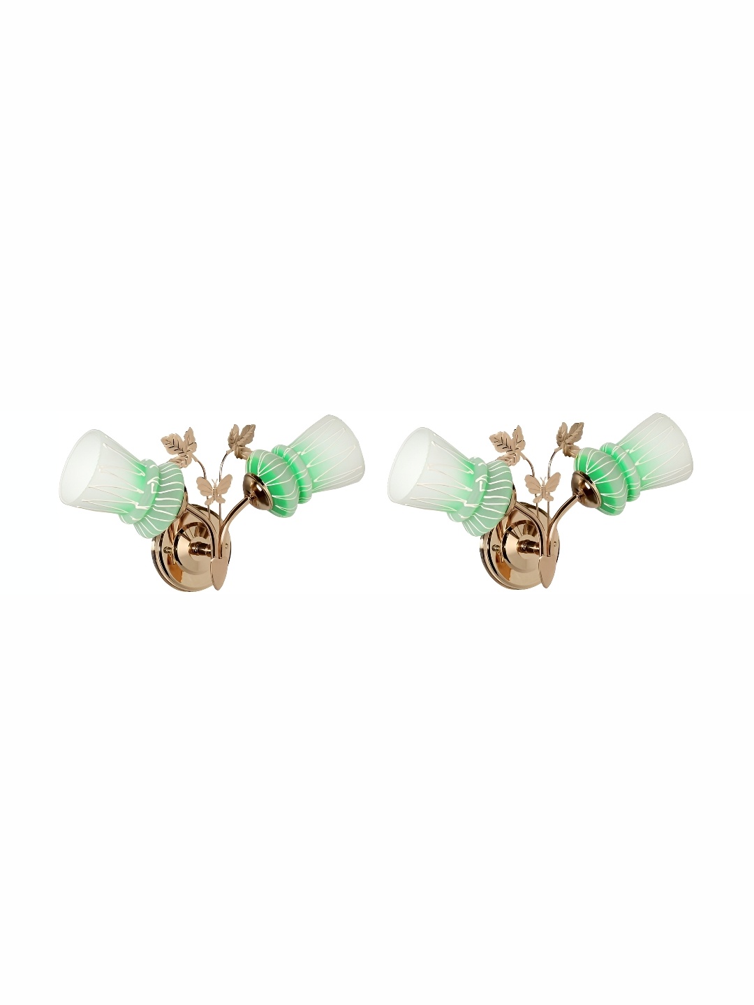 

Afast Green & White 2 Pieces Printed Glass Wall Lamps