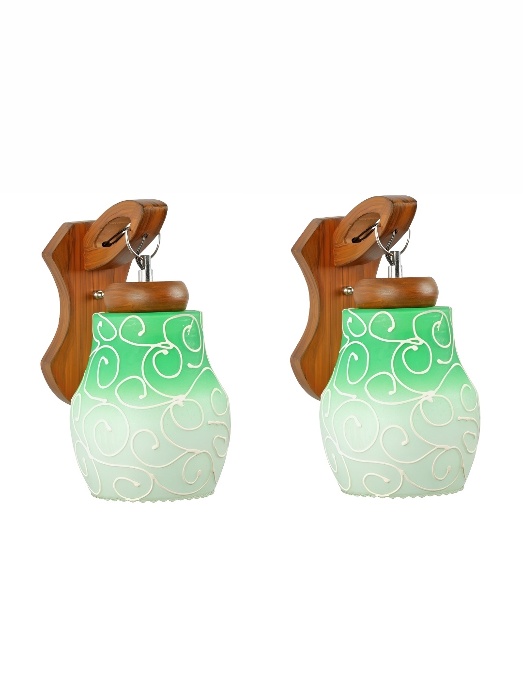 

Afast Green & White 2 Pieces Printed Contemporary Glass Wall Lamps