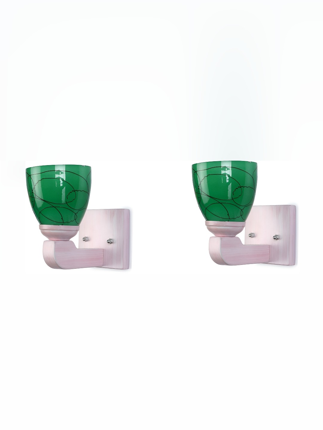 

Afast Green & White 2 Pieces Printed Bell Shaped Glass Wall Lamp