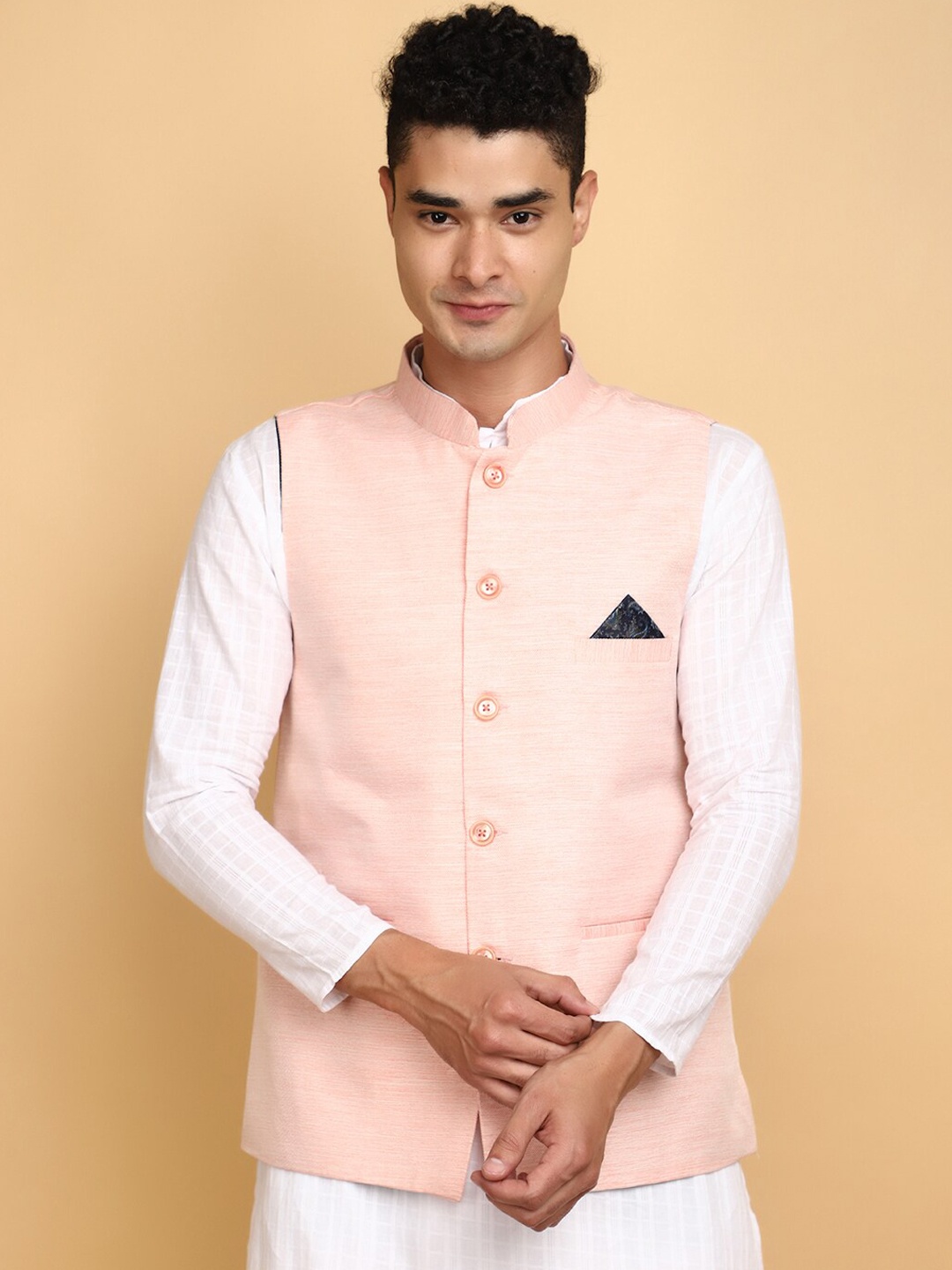 

V-Mart Mandarin Collar Pure Cotton Nehru Jacket, Pink