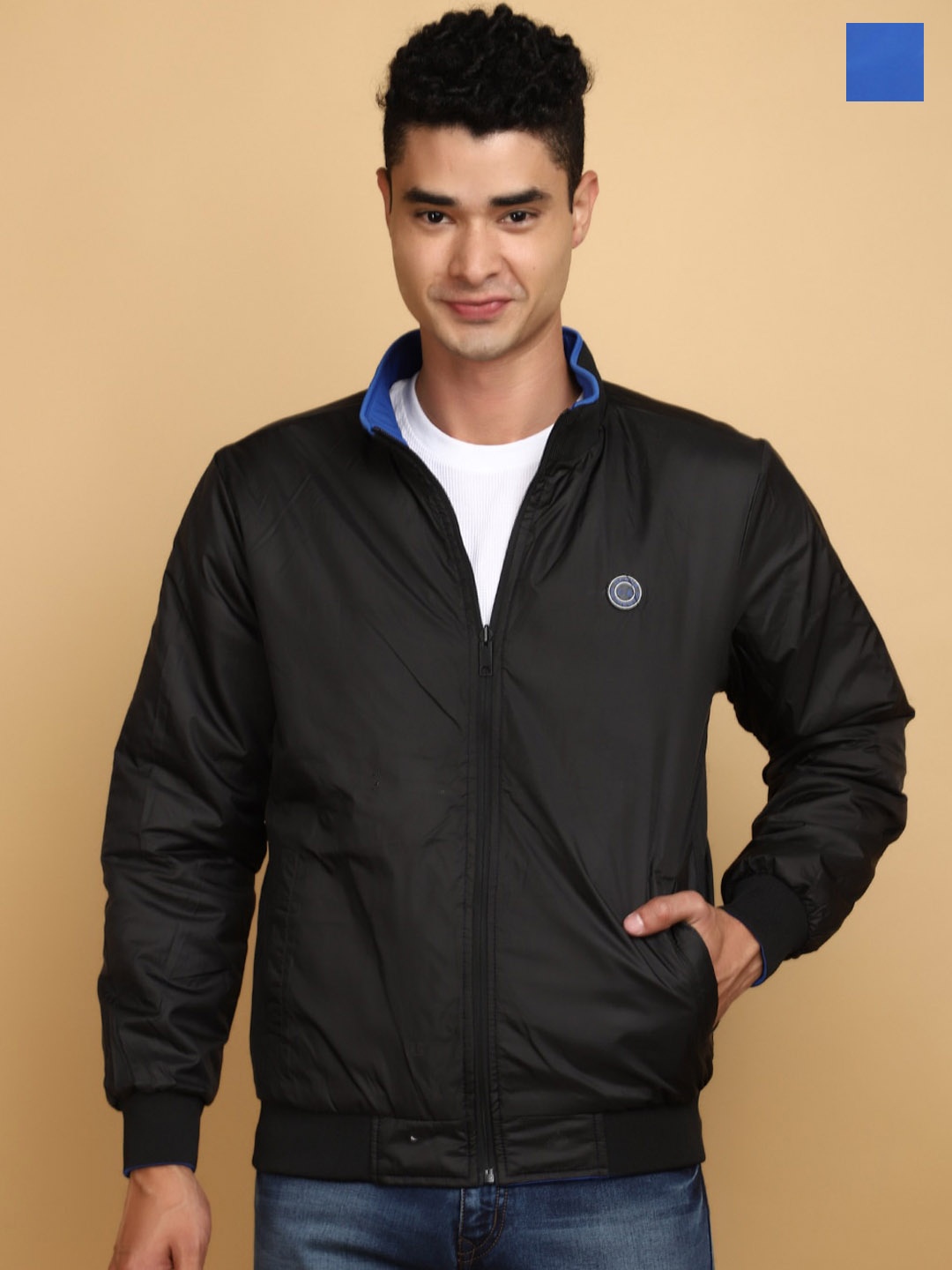 

V-Mart Mock Collar Reversible Bomber Jacket, Blue