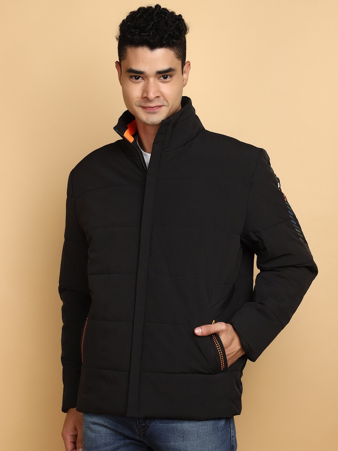 

V-Mart Mock Collar Lightweight Cotton Padded Jacket, Black