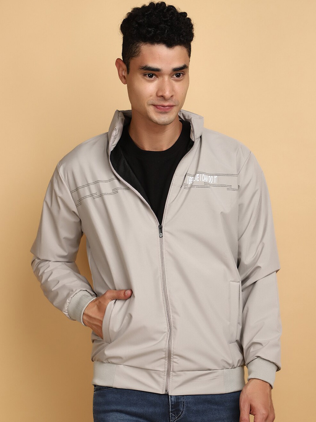 

V-Mart Hooded Lightweight Cotton Bomber Jacket, Off white
