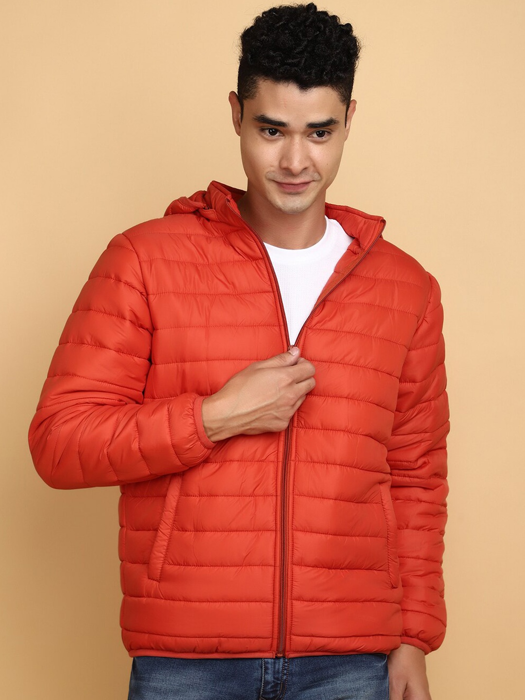 

V-Mart Hooded Lightweight Cotton Puffer Jacket, Orange