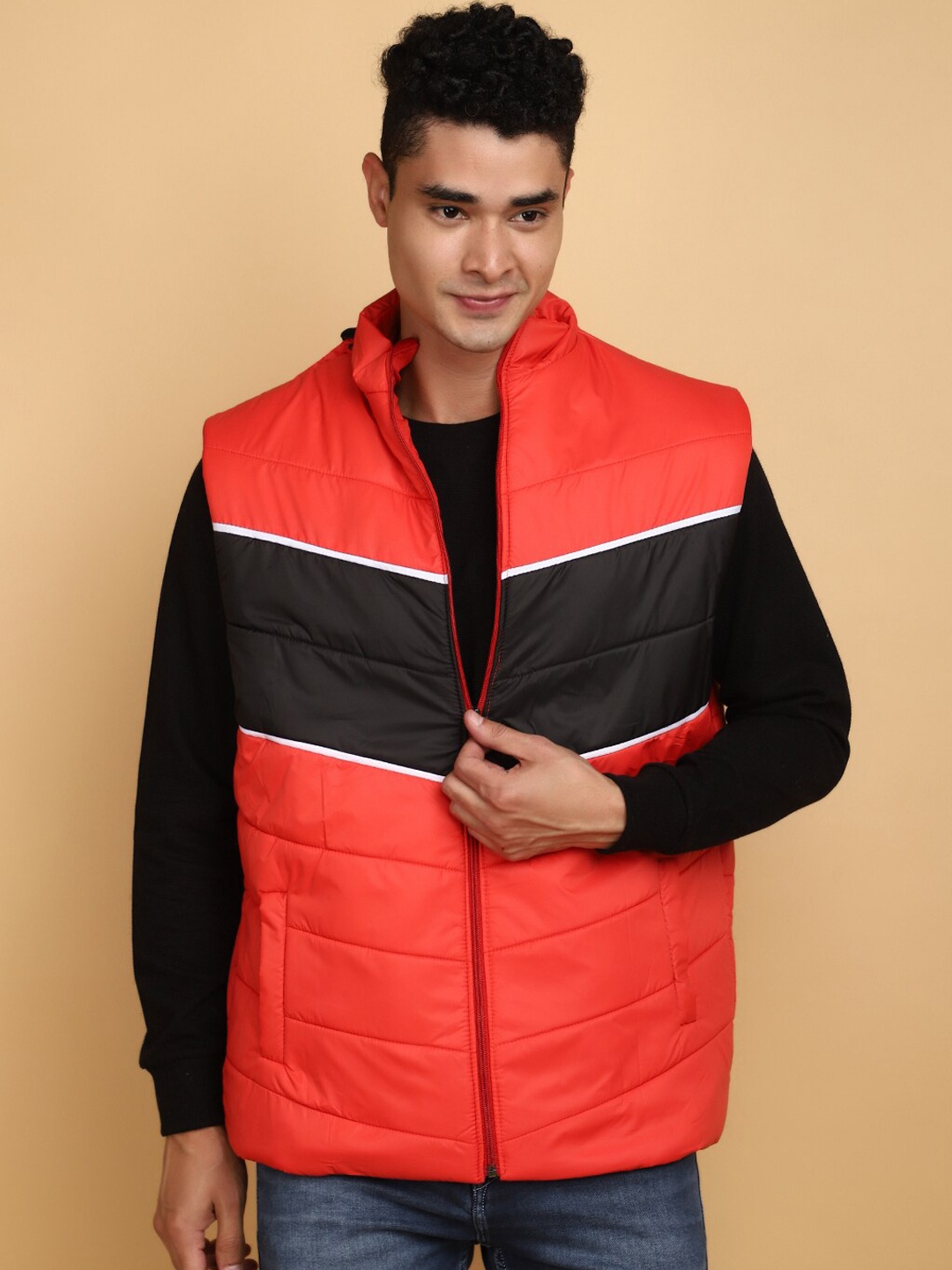 

V-Mart Colourblocked Lightweight Cotton Padded Jacket, Red