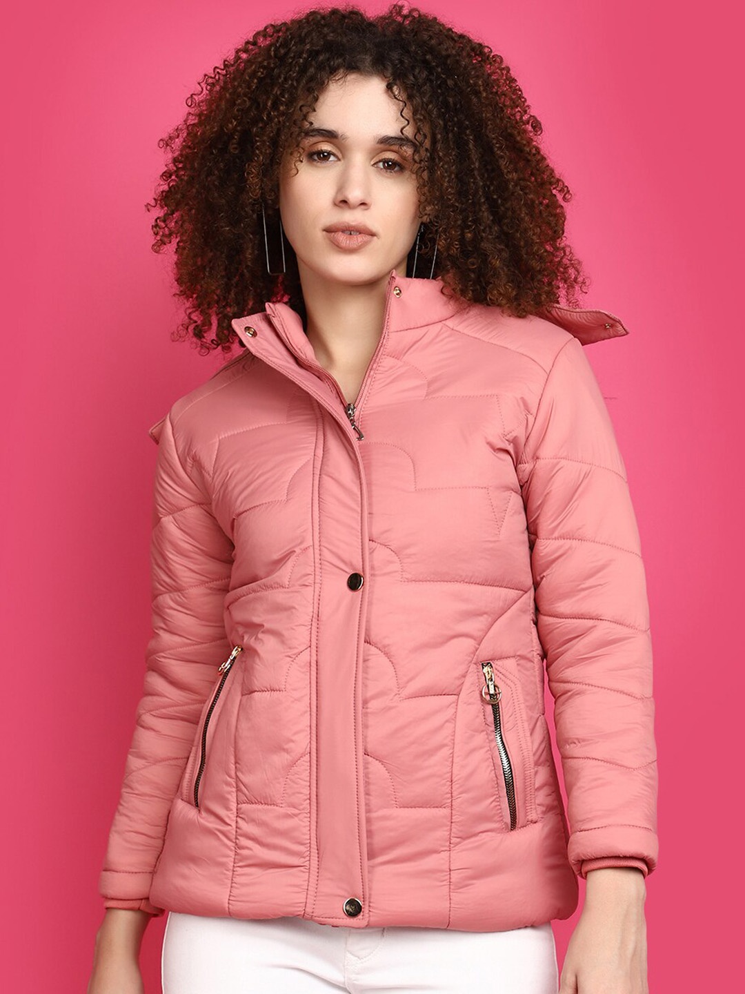 

V-Mart Hooded Faux Fur Trim Detail Lightweight Parka Jacket, Pink