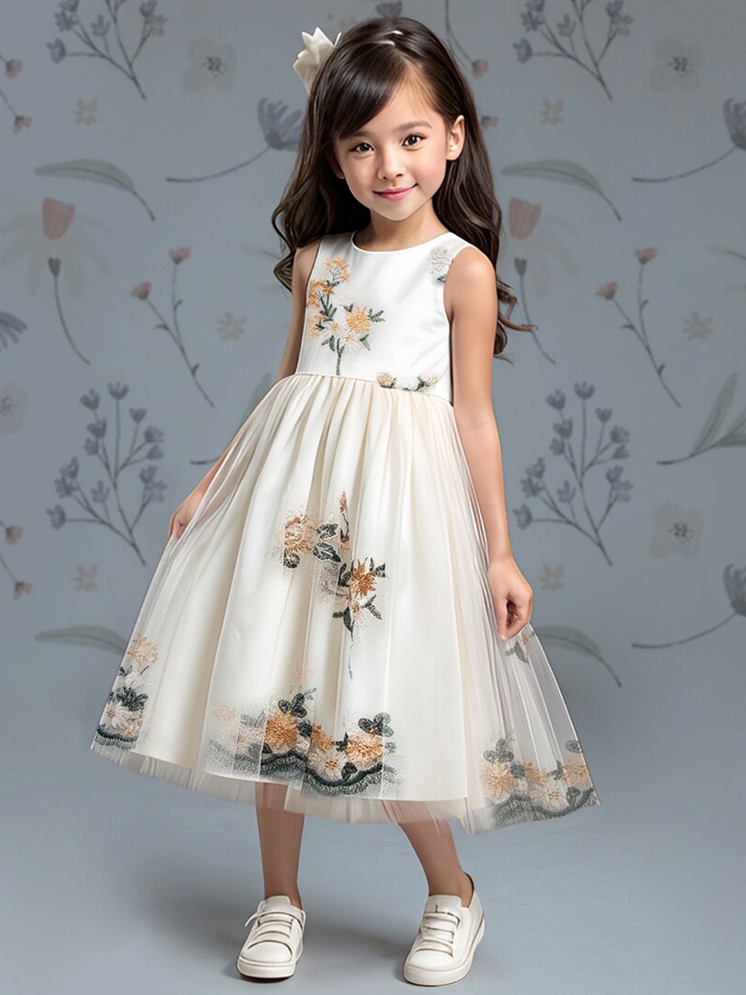 

INCLUD Girls Embroidered Fit & Flare Dress, Beige