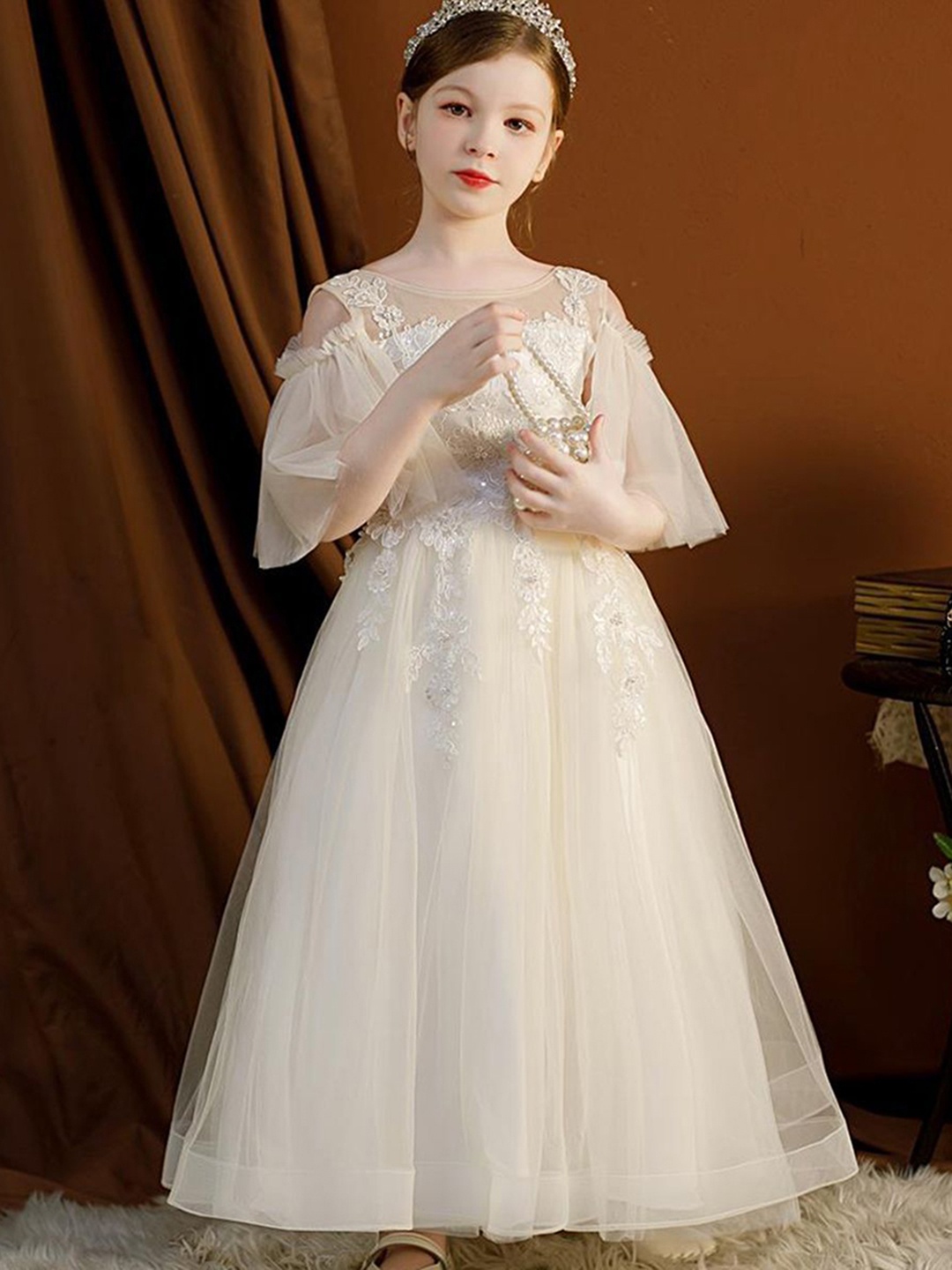 

INCLUD White Embroidered Net Maxi Dress