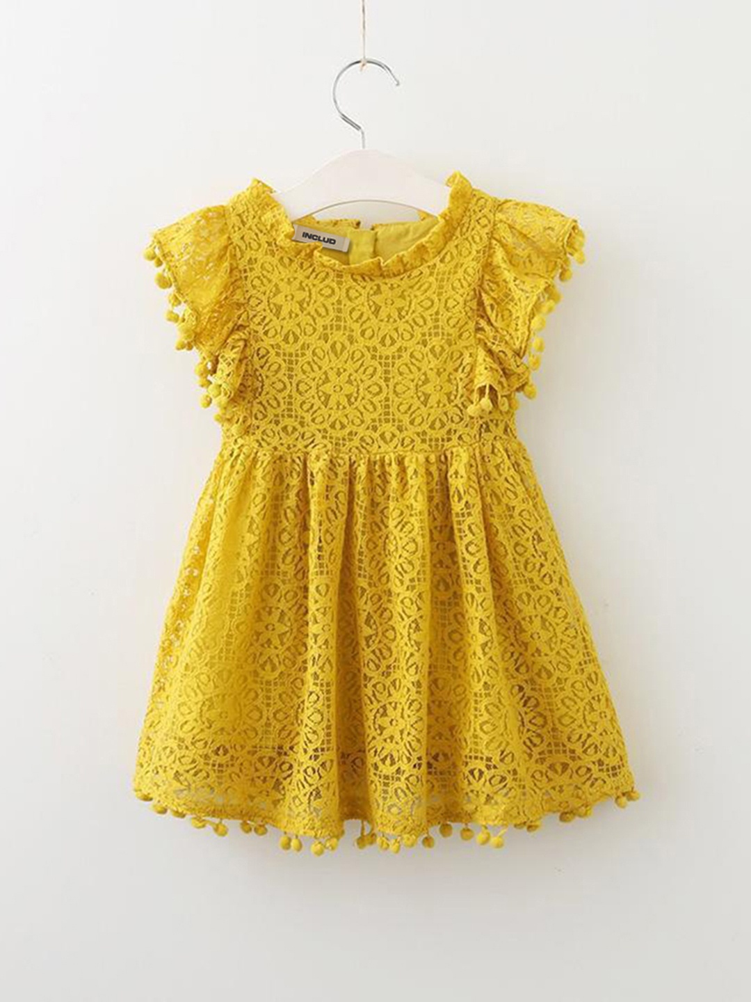 

INCLUD Yellow Flutter Sleeve Fit & Flare Dress