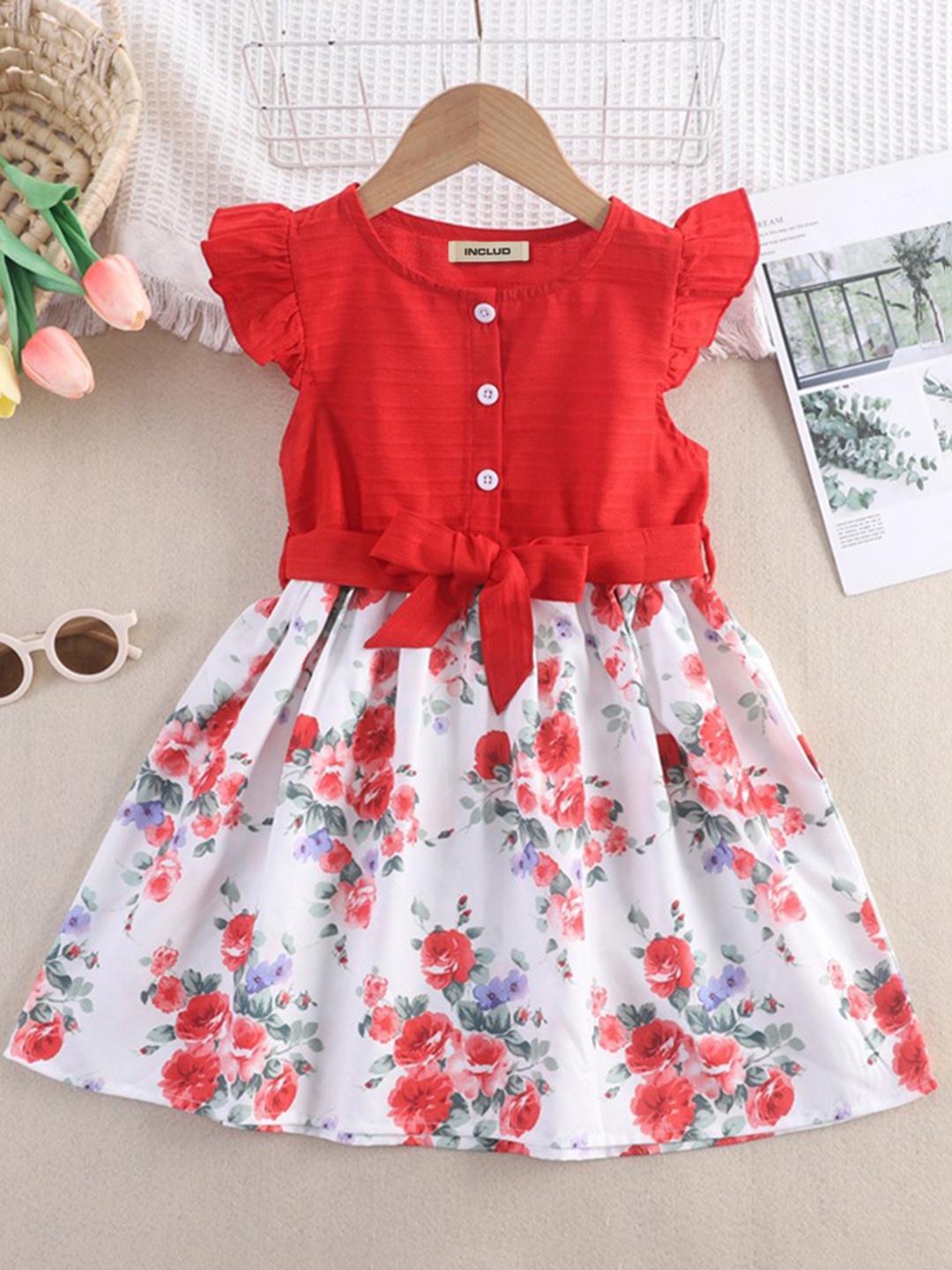 

INCLUD Red Print Fit & Flare Dress