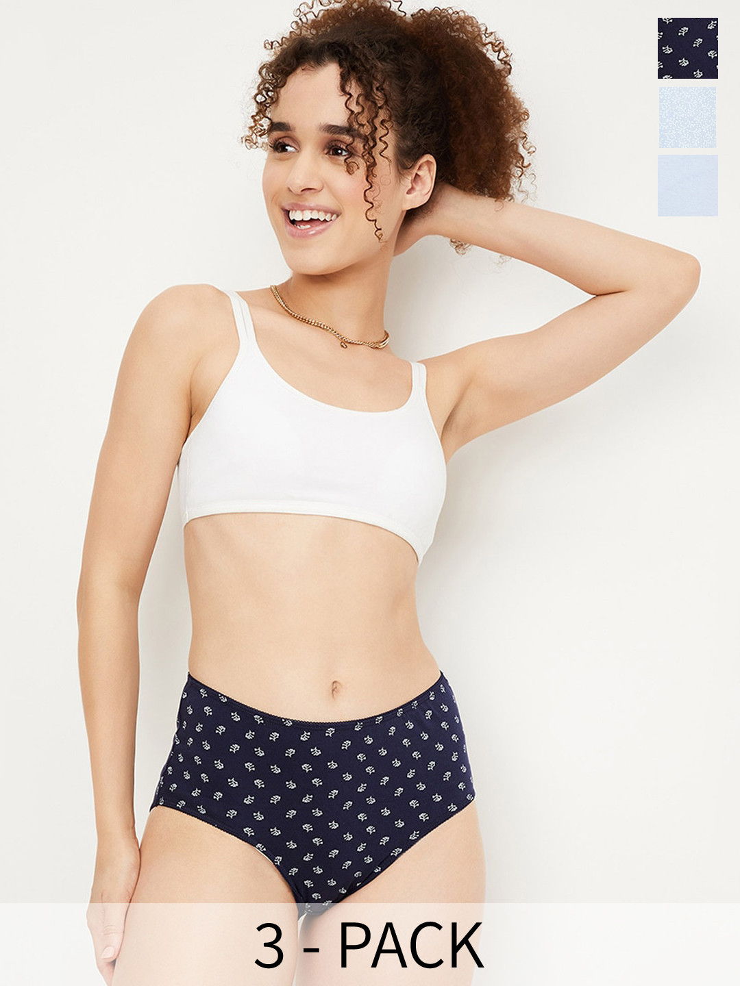 

max Pack Of 3 Printed Anti Microbial Cotton Hipster Briefs, Blue