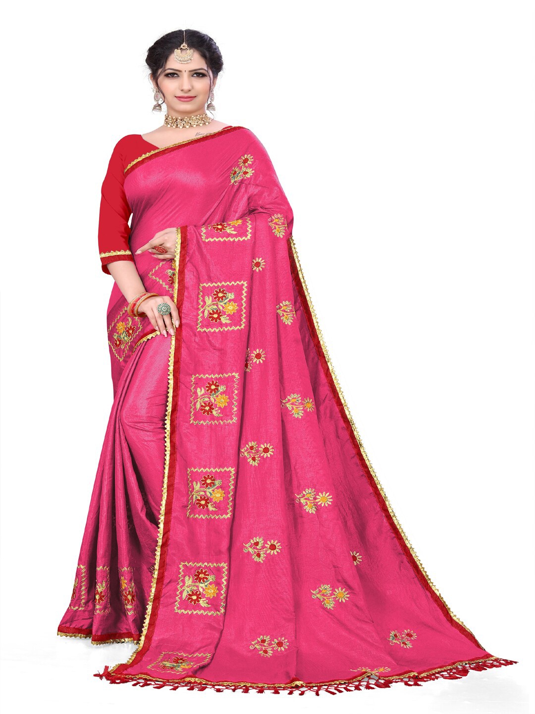 

Shivadit Ethnic Floral Embroidered Banarasi Saree, Pink