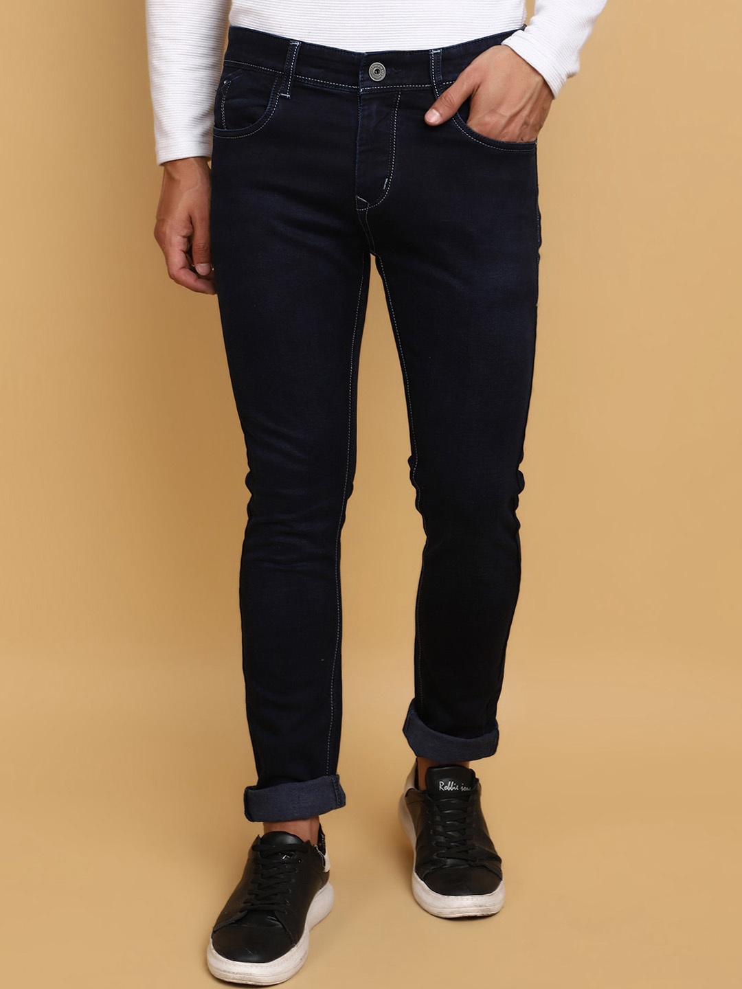 

V-Mart Men Slim Fit Mid-Rise Clean Look Cotton Knitted Jeans, Blue