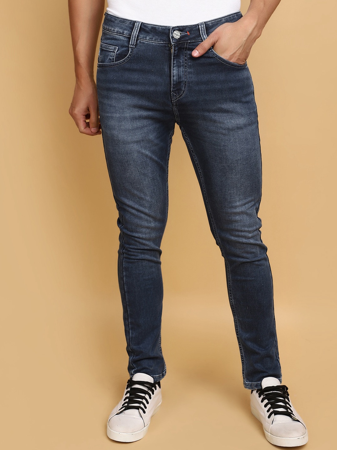 

V-Mart Men Slim Fit Clean Look Light Fade Cotton Knitted Jeans, Blue