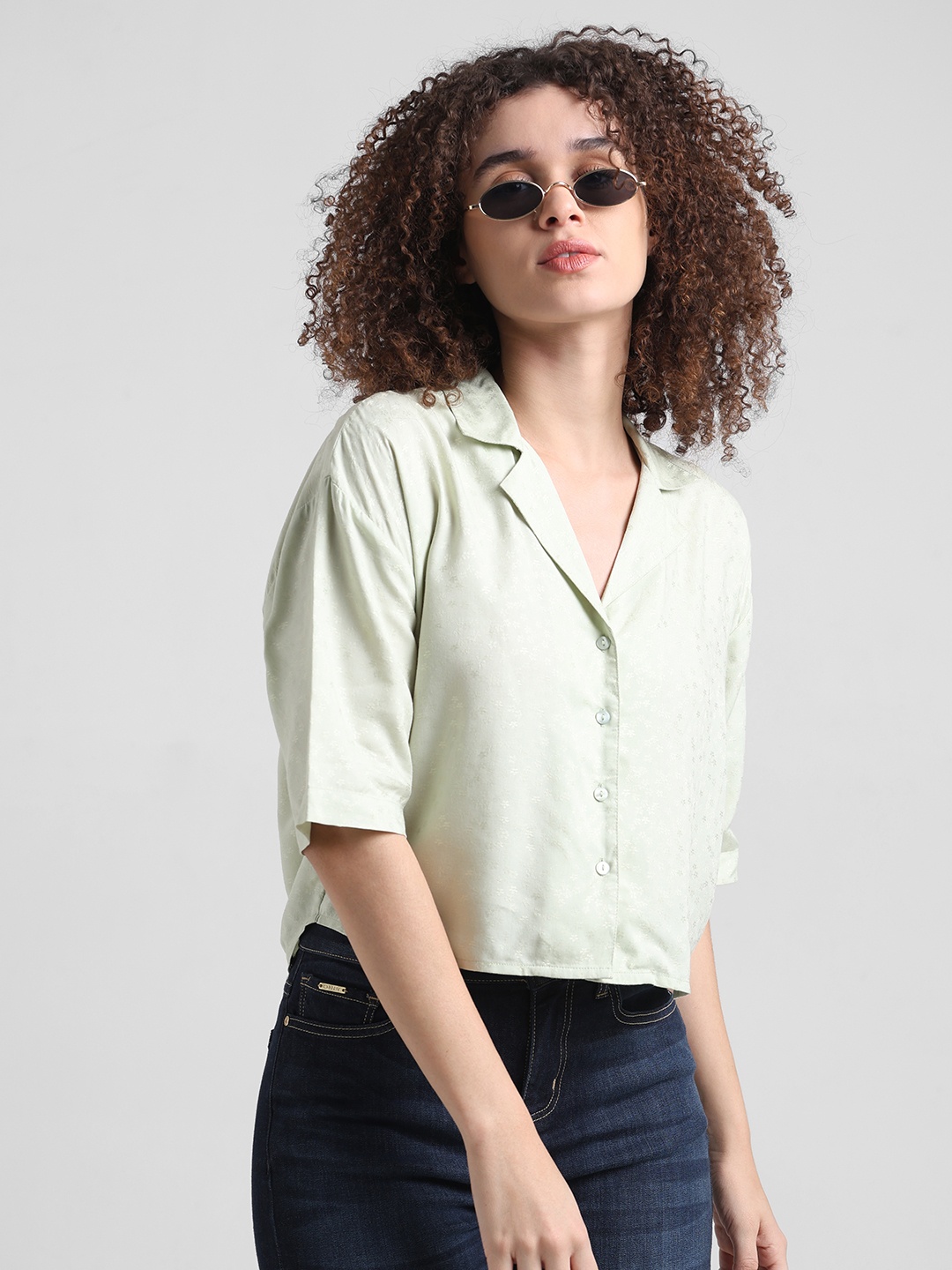 

ONLY Boxy Spread Collar Casual Shirt, Green