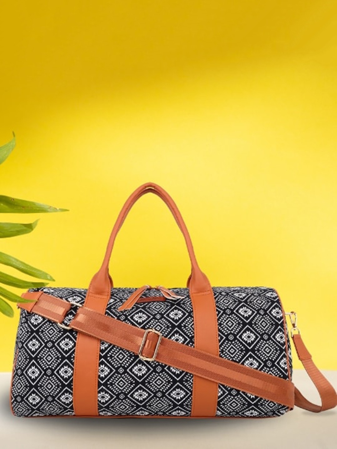

Kanvas Katha Printed Canvas Duffle Bag, Black
