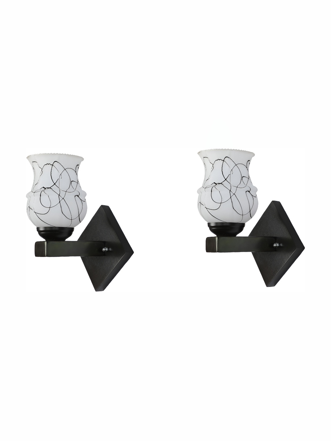 

Afast White & Black 2 Pieces Printed Abstract Shaped Glass Contemporary Wall Lamps