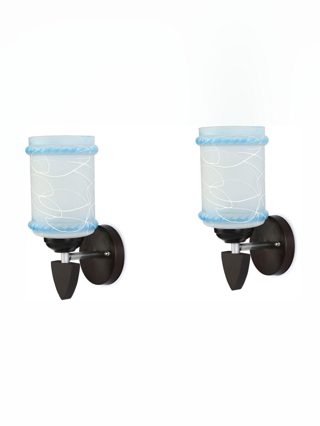 

Afast Turquoise Blue & White 2 Pieces Printed Contemporary Glass Wall Lamps