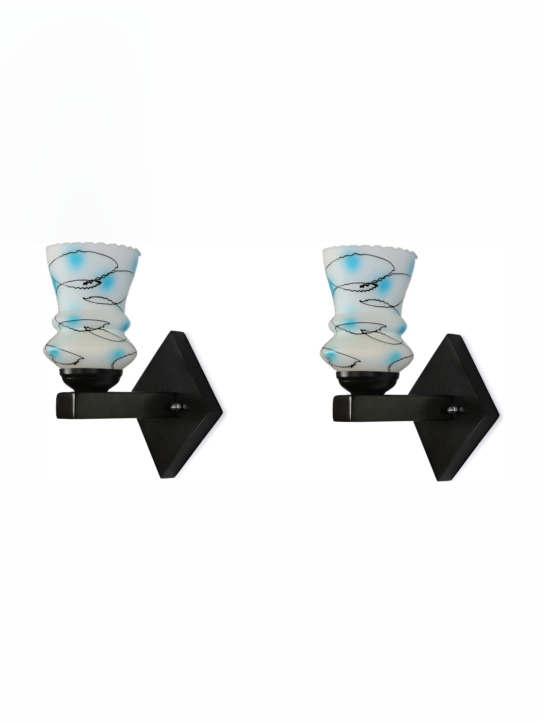 

Afast Blue & White 2 Pieces Printed Abstract Shaped Glass Wall Lamps