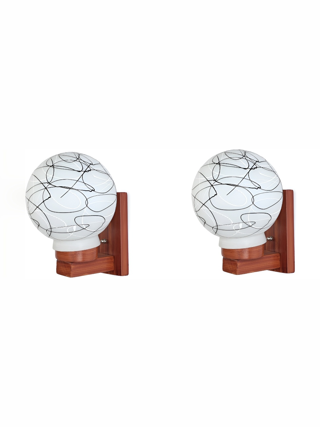 

Afast White & Brown 2 Pieces Printed Spherical Shaped Glass Wall Lamps