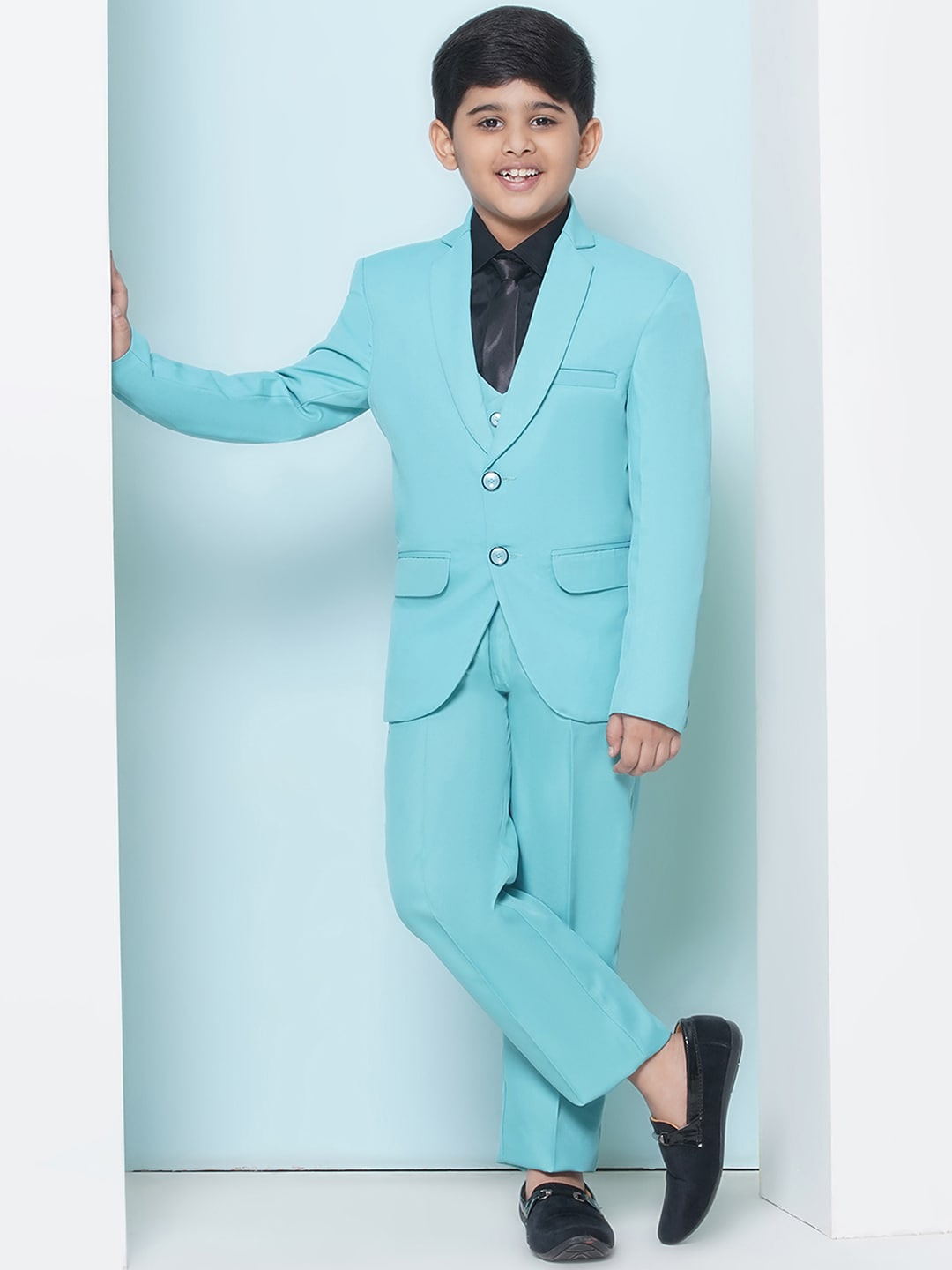 

Aj DEZInES Boys Slim Fit Single-Breasted Cotton Five-Piece Party Suit, Blue