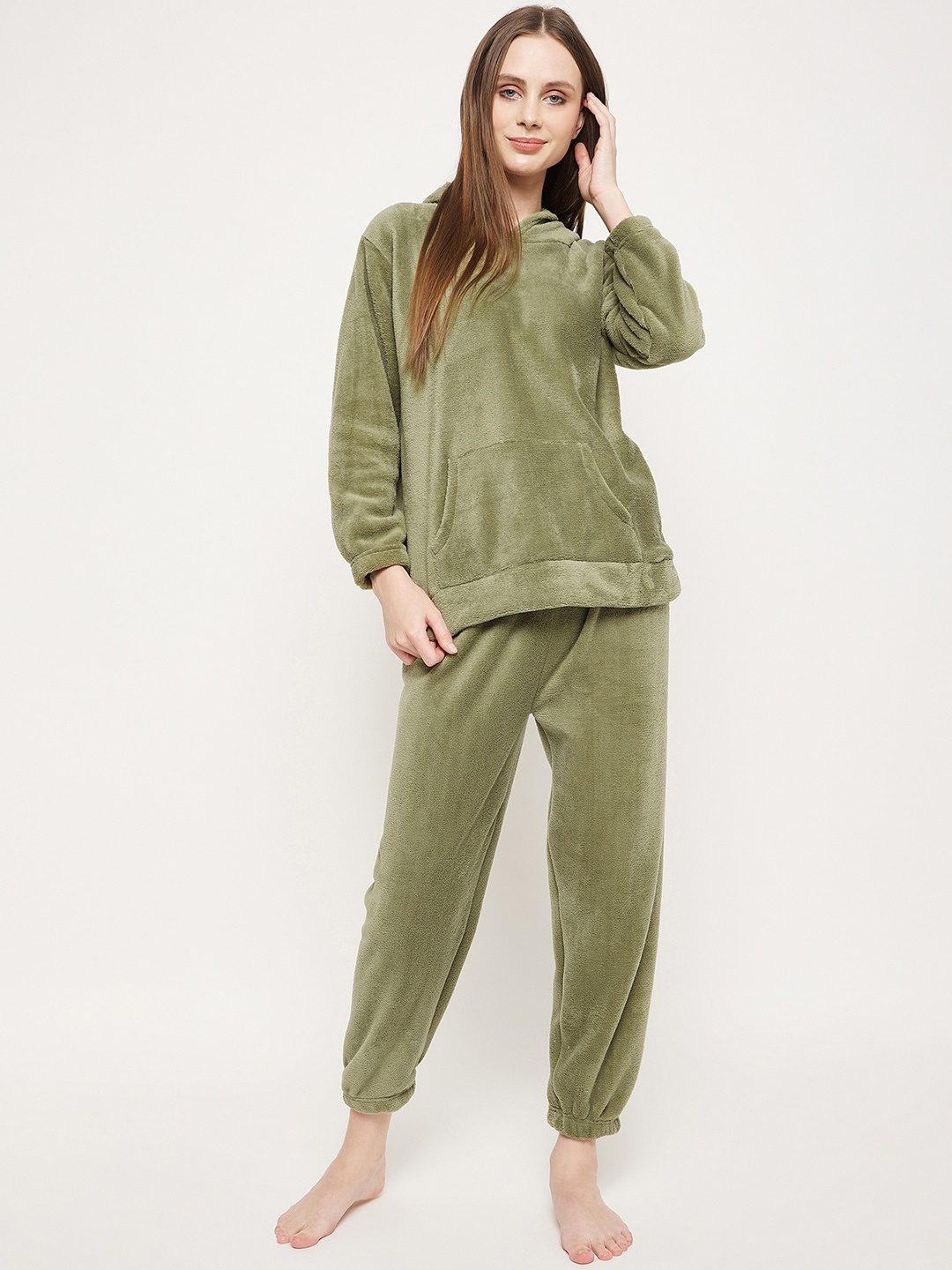 

Camey Hooded Long Sleeves Night Suit, Olive