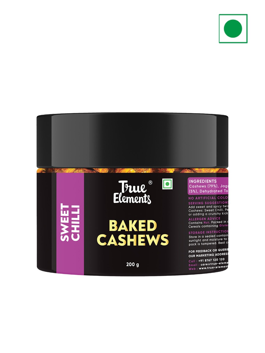 

True Elements Baked Cashews Sweet Chilli 200 Gm, Black
