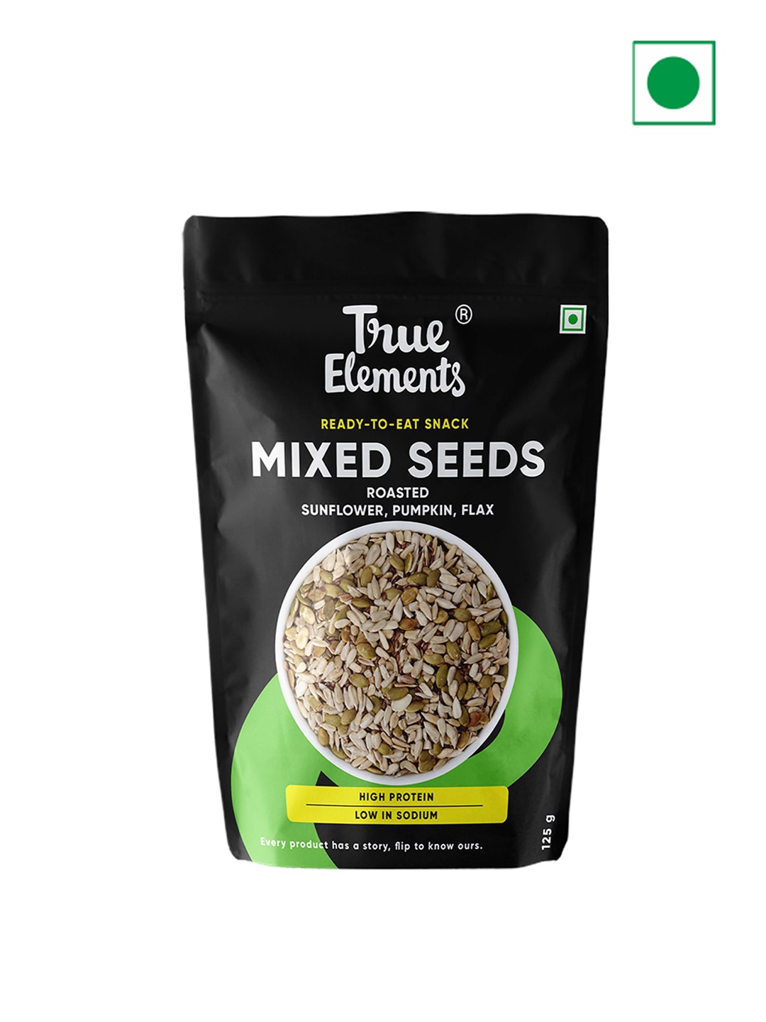 

True Elements Mixed Seeds Roasted Sunflower, Pumpkin, Flax 125gm, Black