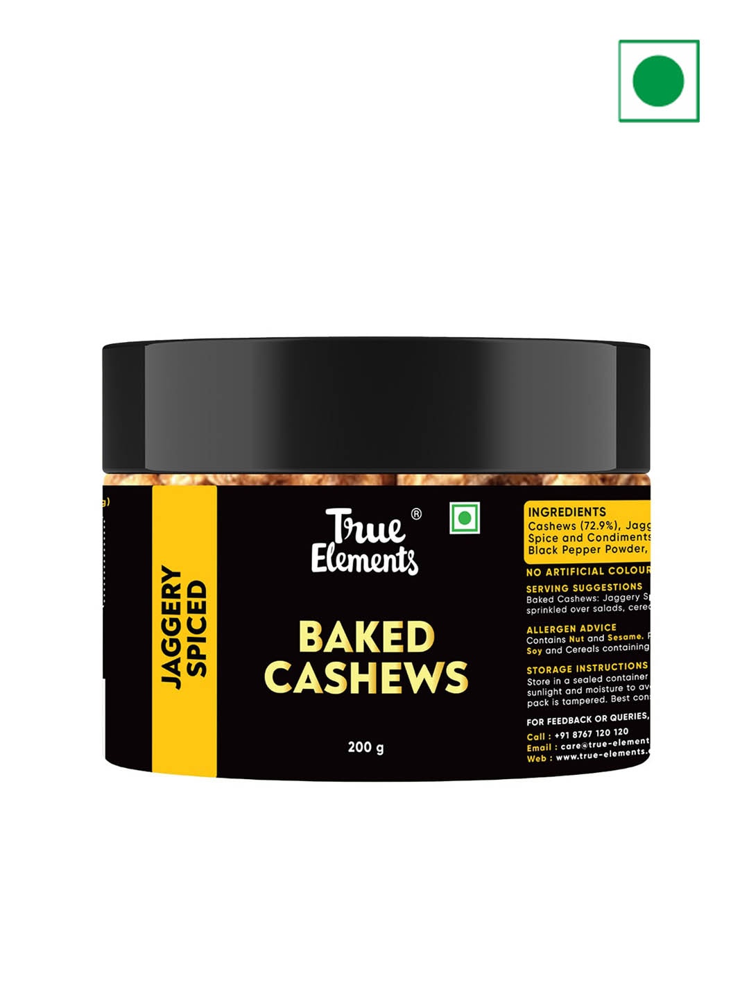 

True Elements Baked Jaggery Spiced Cashews 200gm, Black