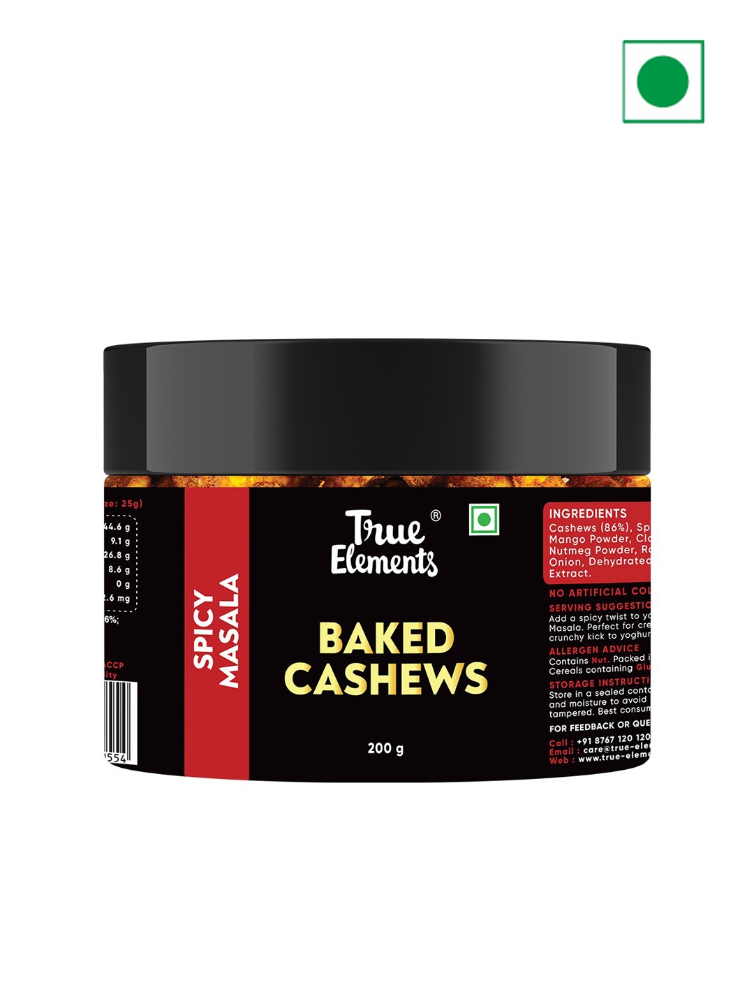 

True Elements Baked Spicy Masala Cashews 200g, Black