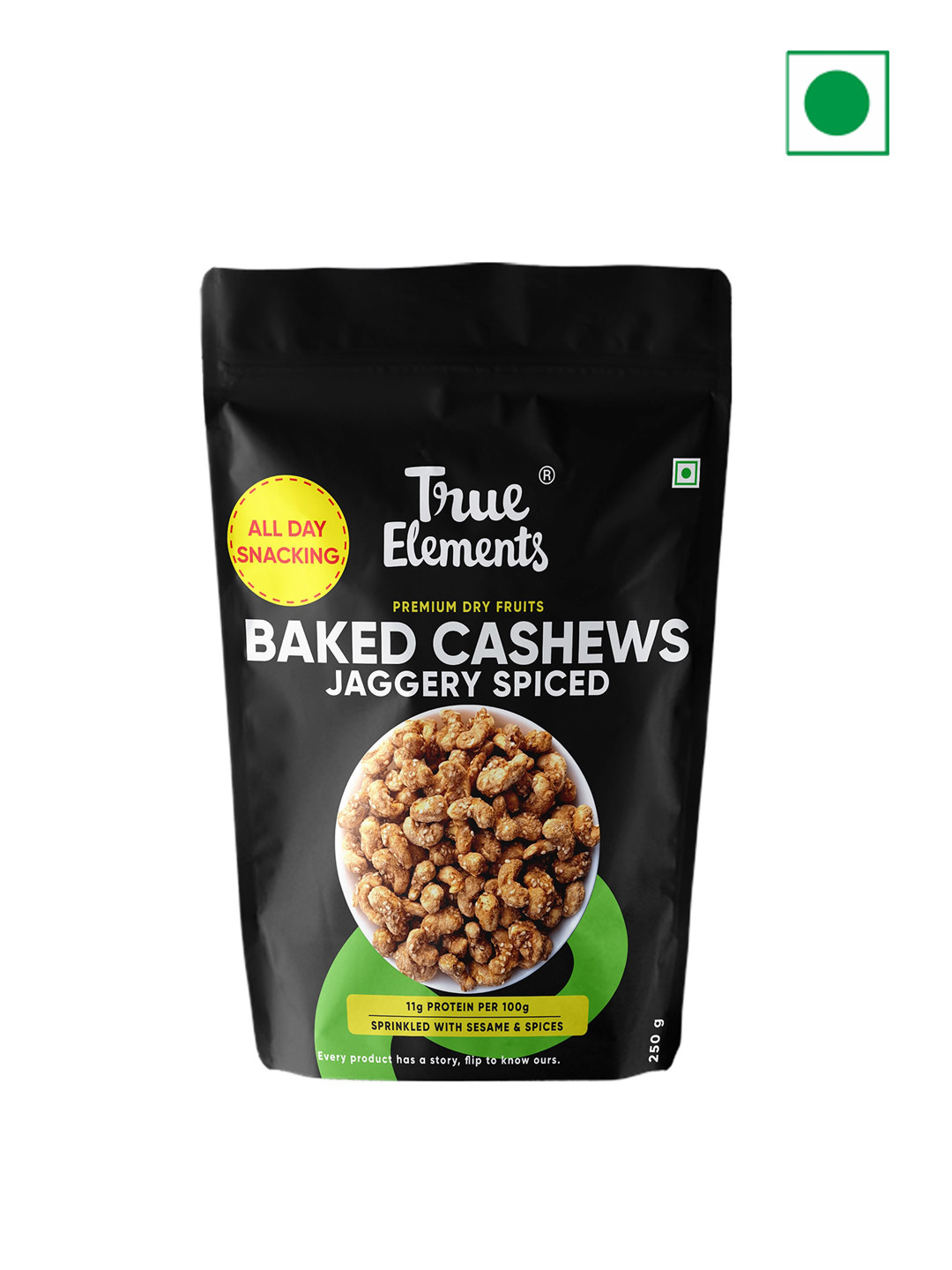 

True Elements Baked Jaggery Spiced Cashews 250gm, Black