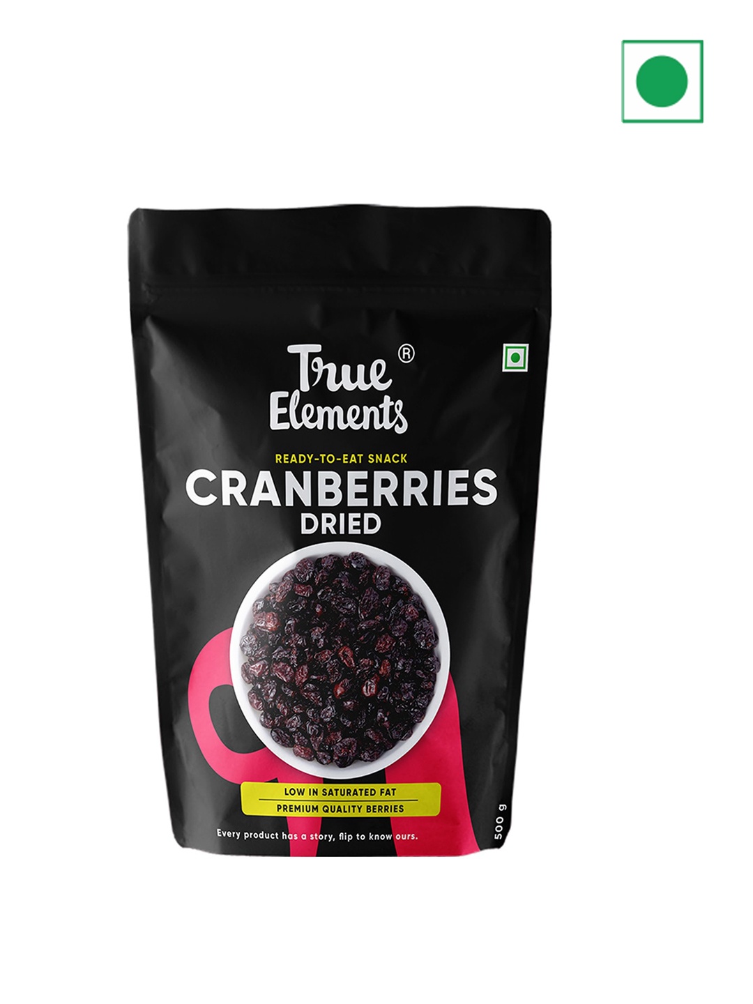 

True Elements Dried Whole Cranberries 500 gm, Black