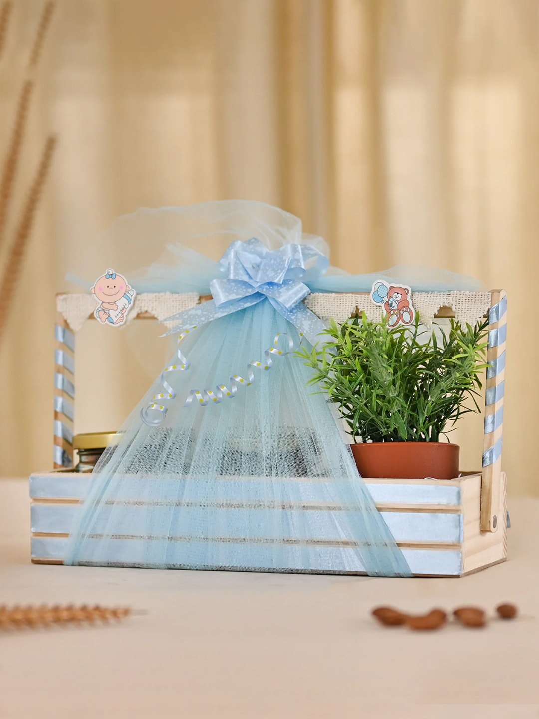 

DecorTwist Weight-336gm Wooden Gift Basket, Blue