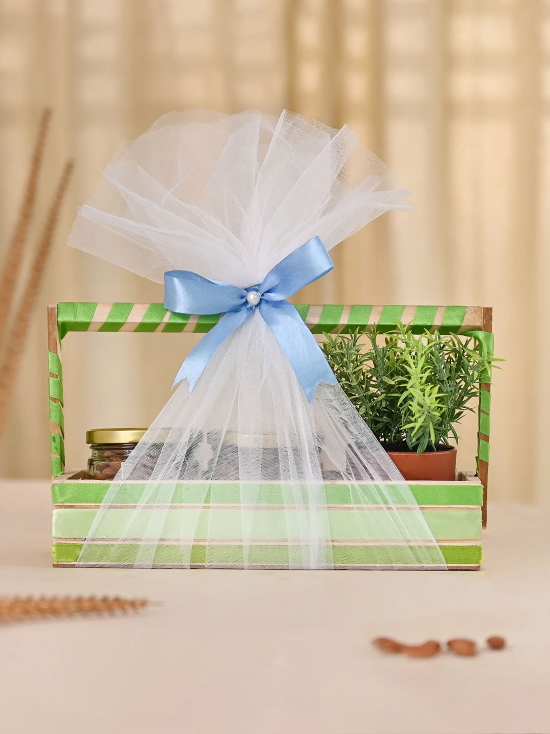 

DecorTwist White & Blue Wooden Basket Gift Hamper