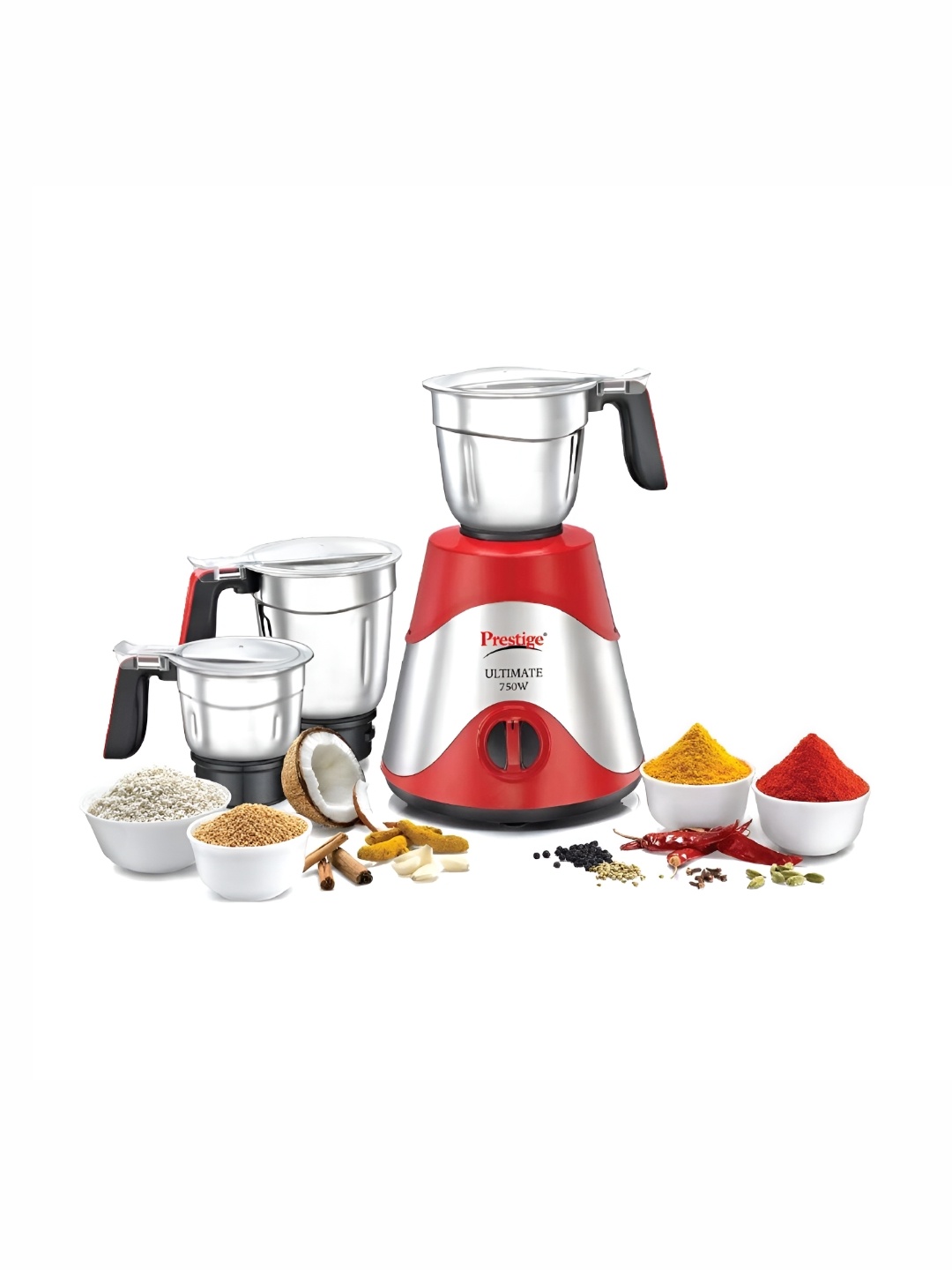 

Prestige Red & Grey 3 Pieces 750 W Mixer Grinder (1600 ml, 1300 ml, 700 ml)