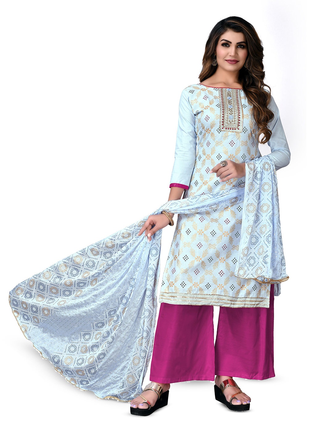 

MANVAA Ethnic Motif Woven Design Pure Cotton Unstitched Dress Material, Grey
