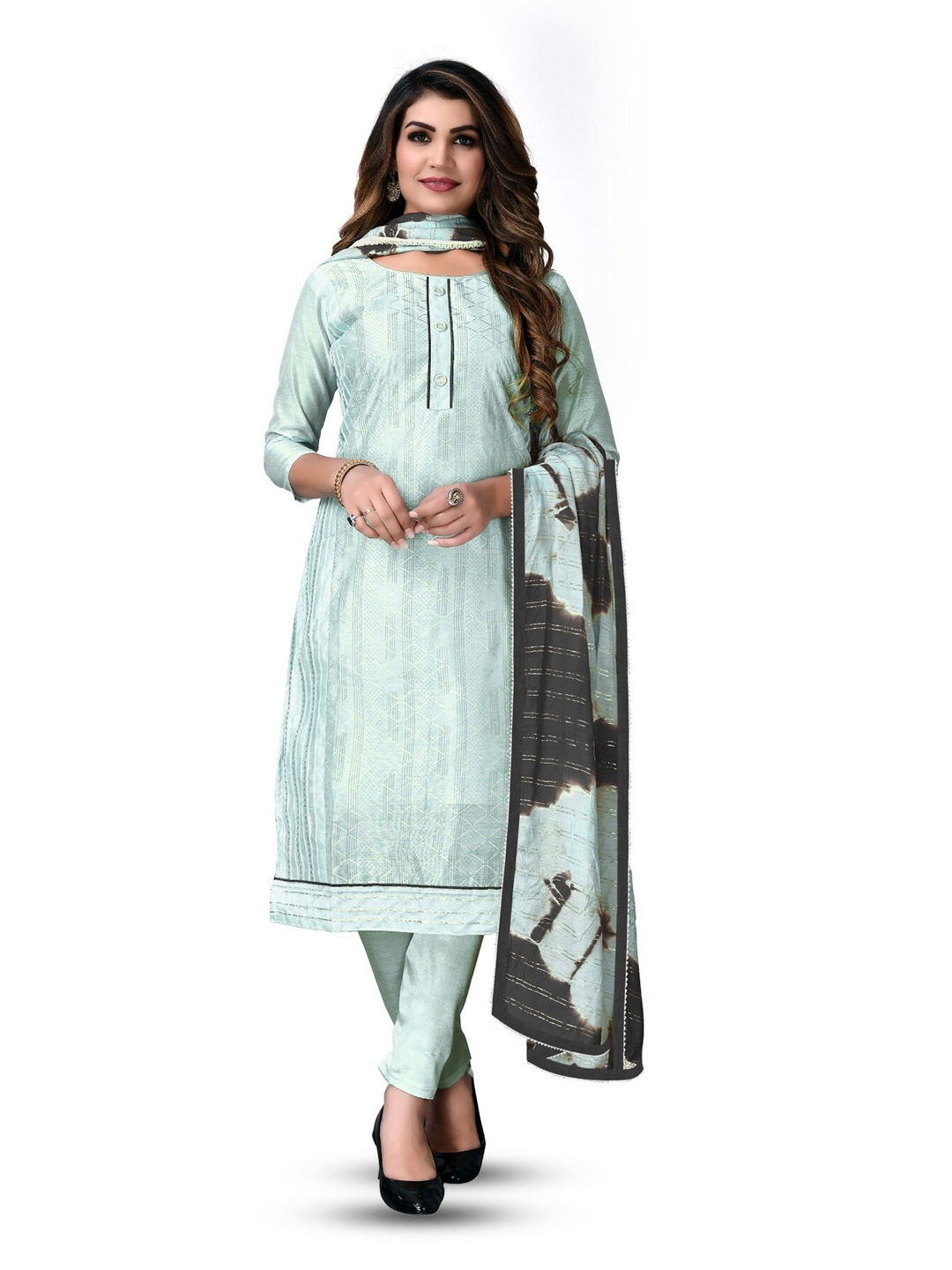 

MANVAA Floral Woven Design Unstitched Dress Material, Sea green
