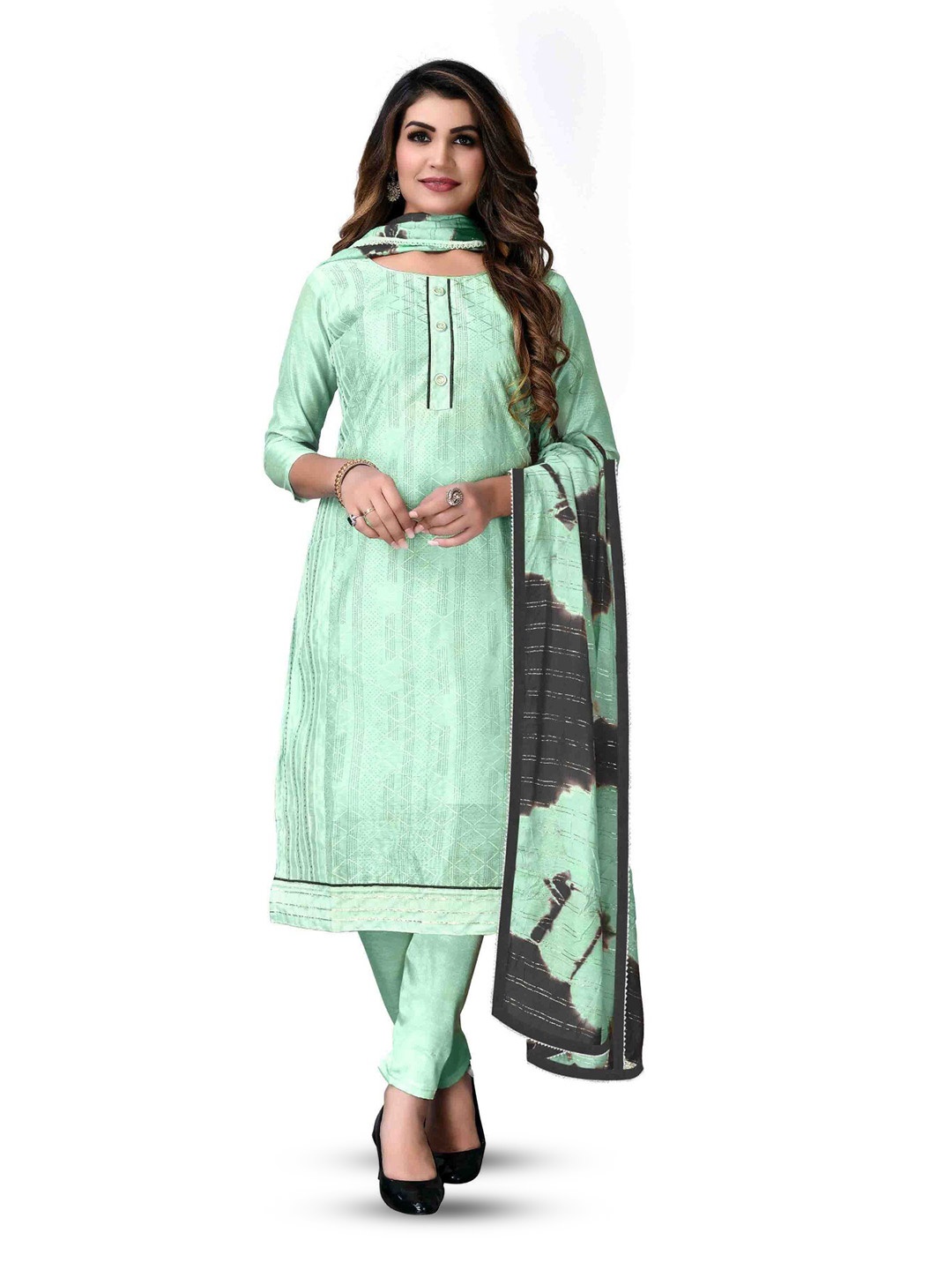 

MANVAA Modal Chanderi Unstitched Dress Material, Green