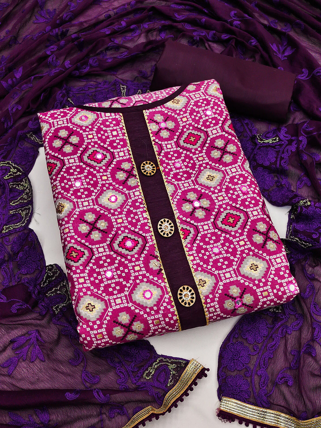 

MANVAA Bandhani Printed Unstitched Dress Material, Pink