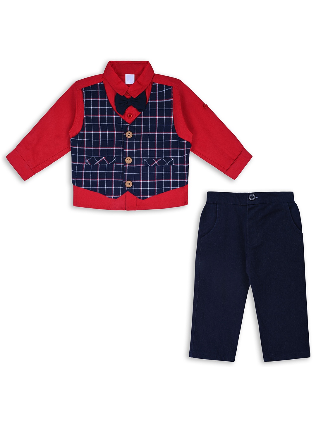 

Wish Karo Boys Checked Shirt with Trousers, Red