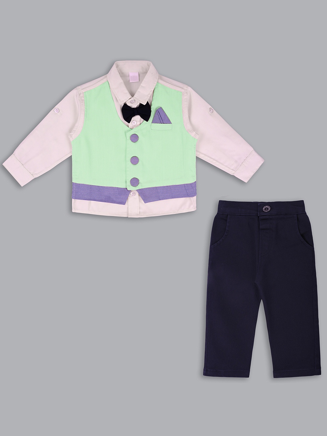 

Wish Karo Boys Colourblocked Shirt with Trousers, Green