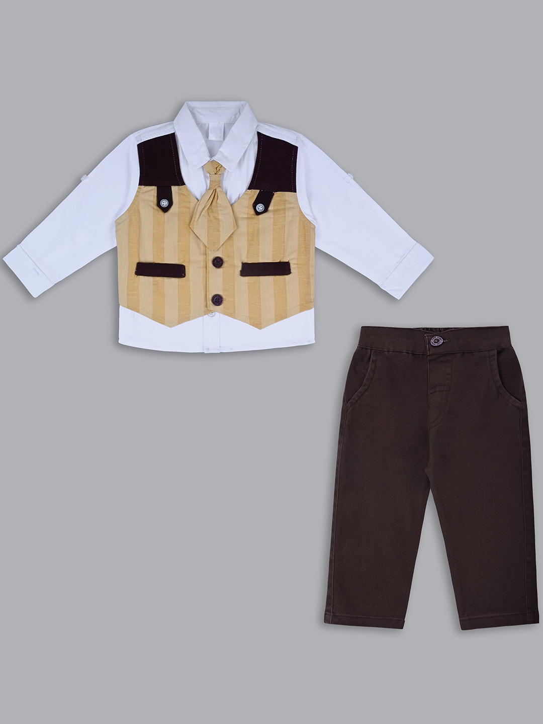 

Wish Karo Boys Shirt with Attached Waistcoat And Trouser, Yellow