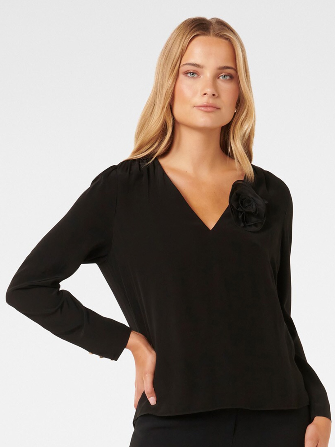 

Forever New V-Neck Long Sleeves Top, Black
