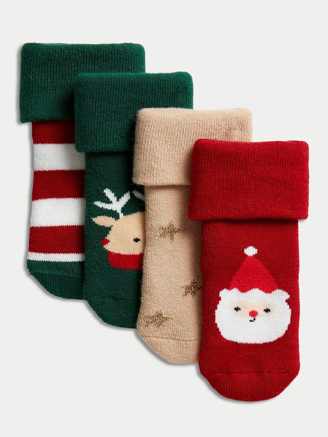 

Marks & Spencer Boys Pack Of 4 Christmas Theme Printed Cotton Calf-Length Socks, Red