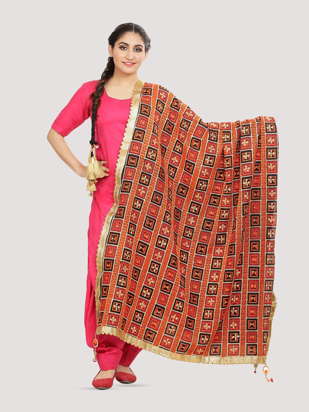 

KALINI Embroidered Dupatta, Brown