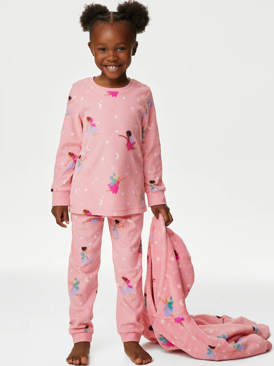 

Marks & Spencer Girls Printed Fleece Night Suit, Pink